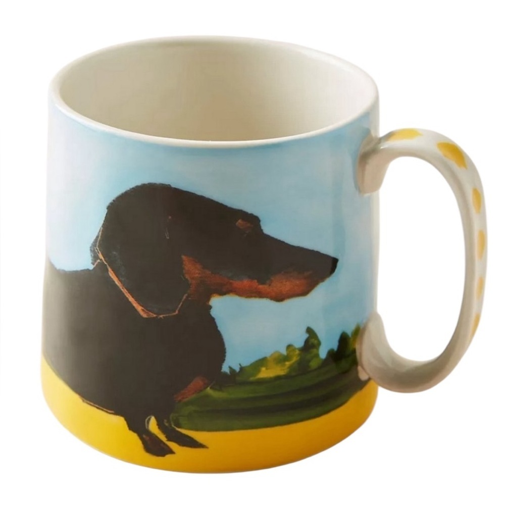 NWOB Anthropologie Mug SALLY MUIR DOG-A-DAY Weiner dog Dachshund Stoneware Cup
